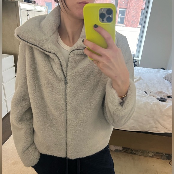 French Connection Faux Fur Jacket – Stone Grey – XS - Picture 1 of 8